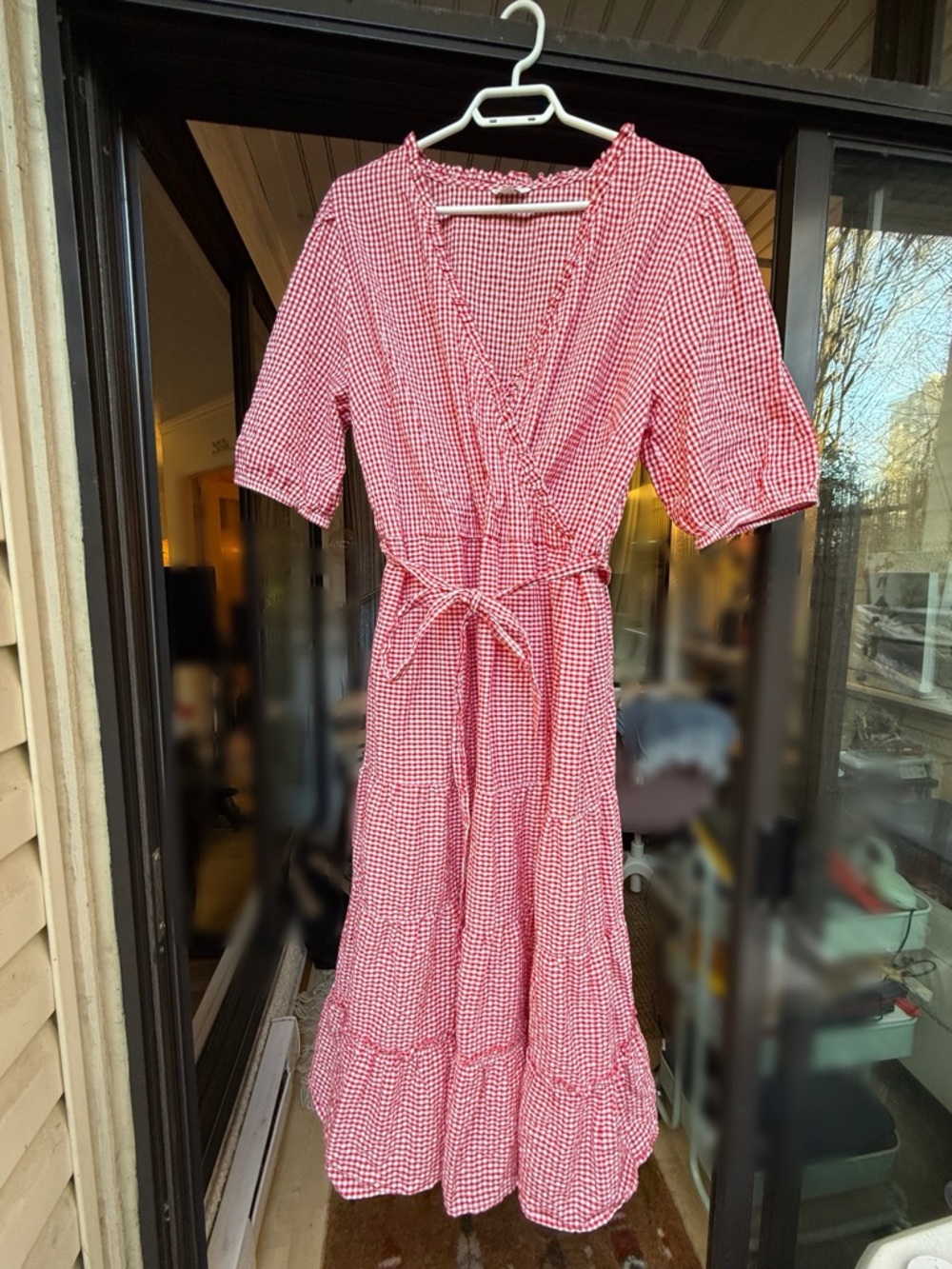 Red Gingham Wrap Maxi Dress - Lightweight Summer Style